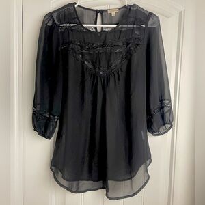 Lily White Sheer Black And Lace Vintage styled Blouse